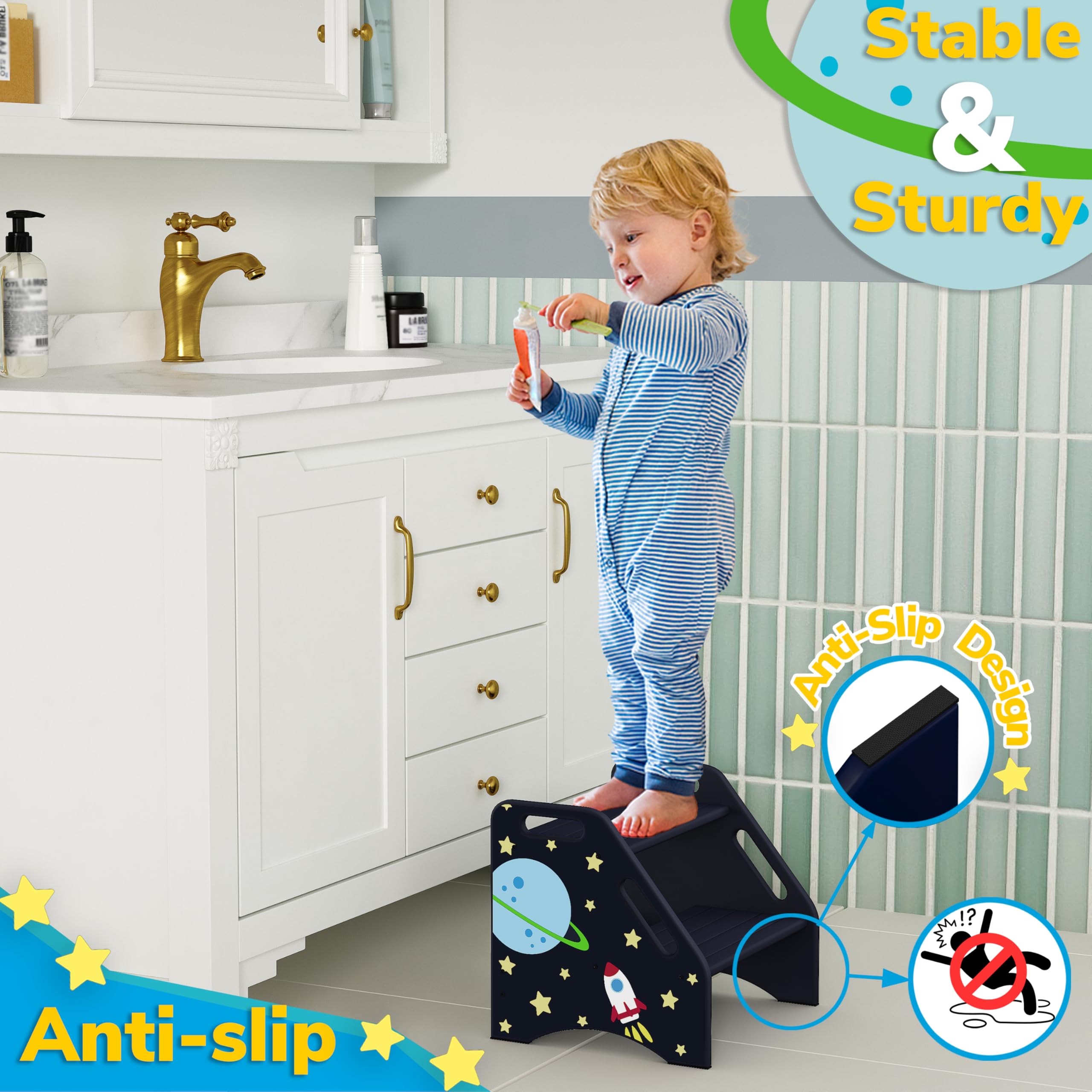 AMBIRD toddler step stool with handles aids steady transfers and self-help tasks