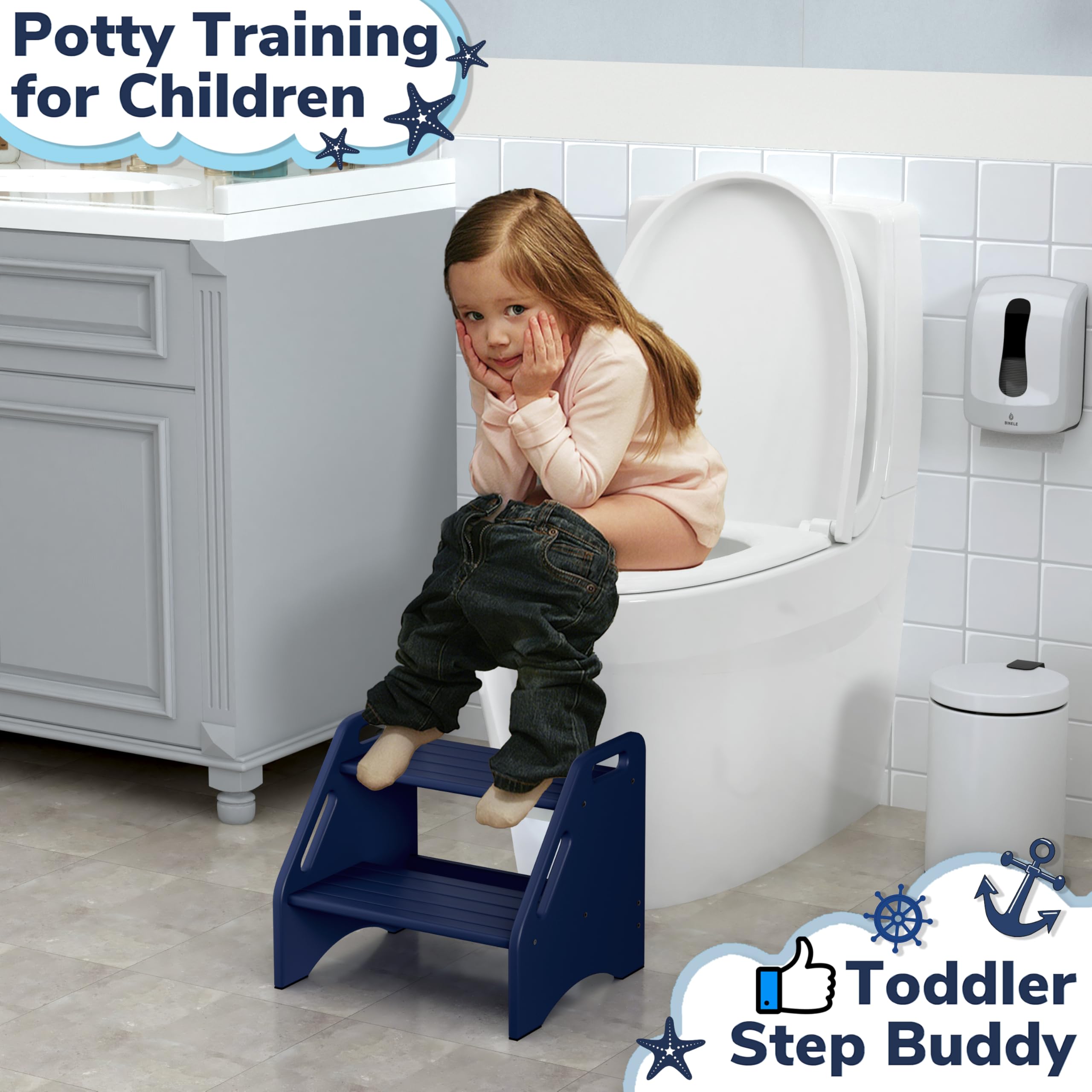 AMBIRD toddler stool in bathroom setup promoting easy handwashing
