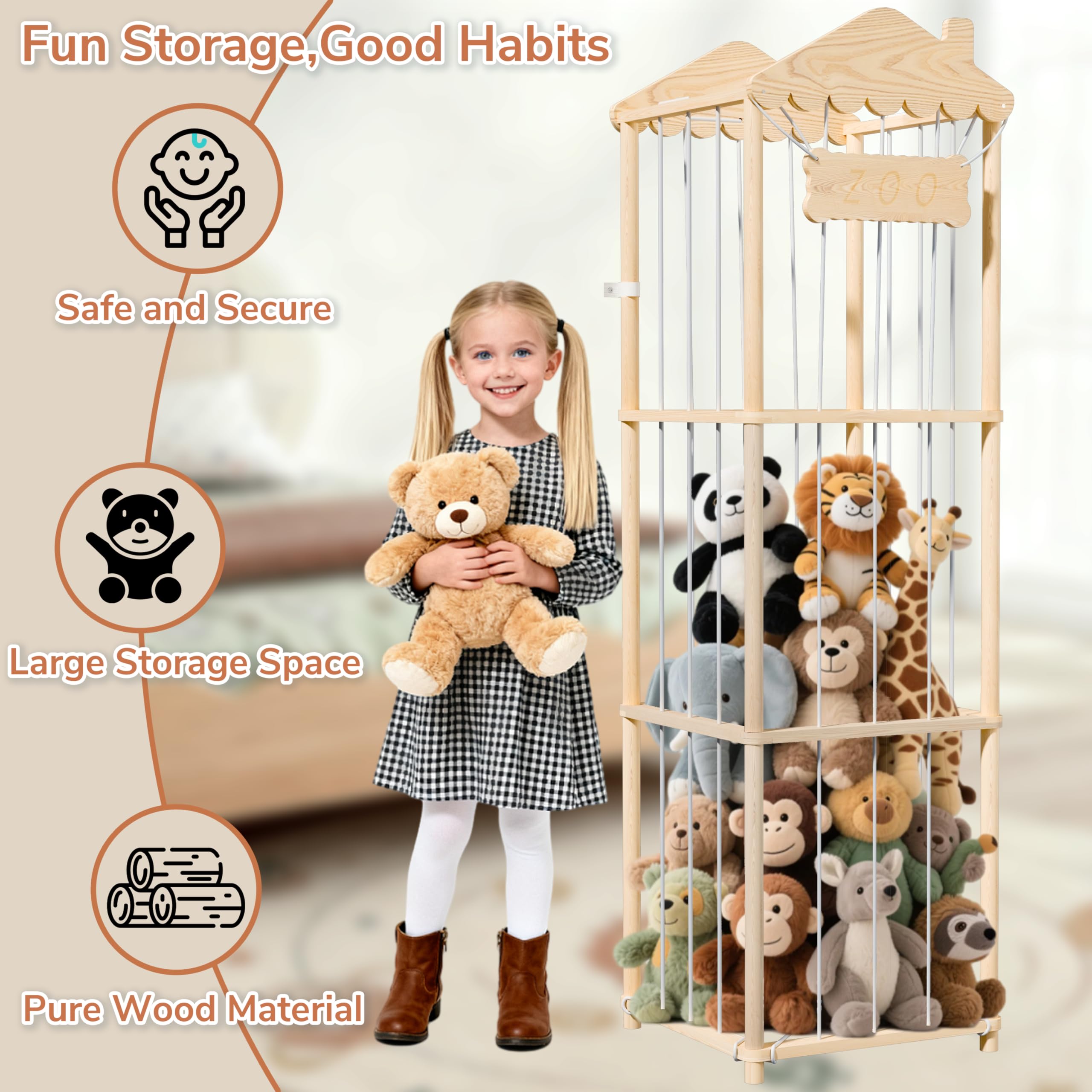 AMBIRD vertical stuffed animal storage tall design fits corners in bedrooms