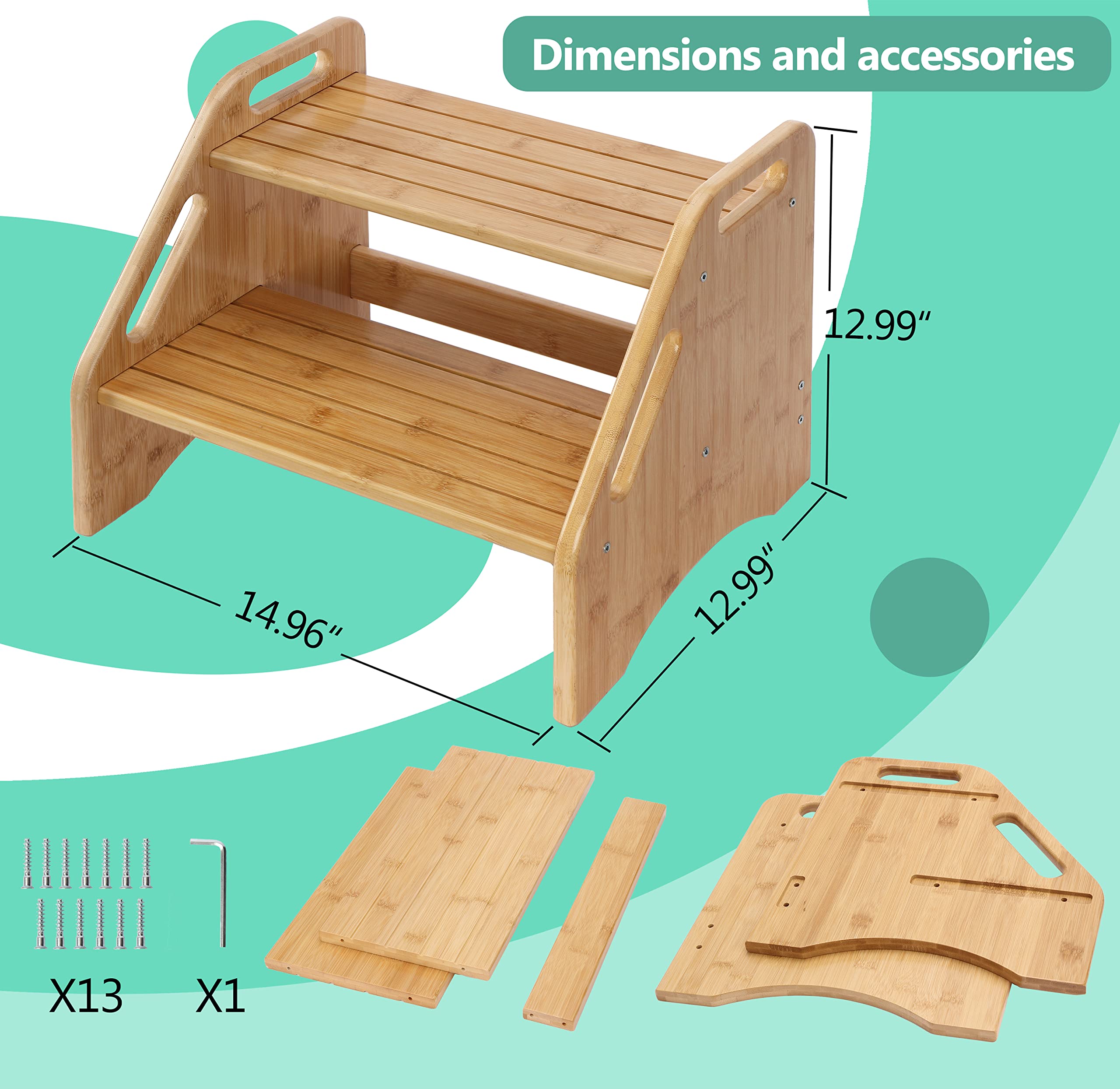 AMBIRD Wooden Step Stool detailed-bamboo close-up reveals natural grain and thickness