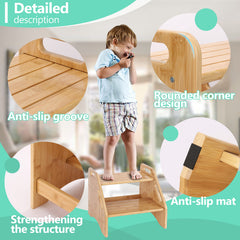 AMBIRD Wooden Step Stool kitchen-use image emphasizes easy reach for sinks and counters