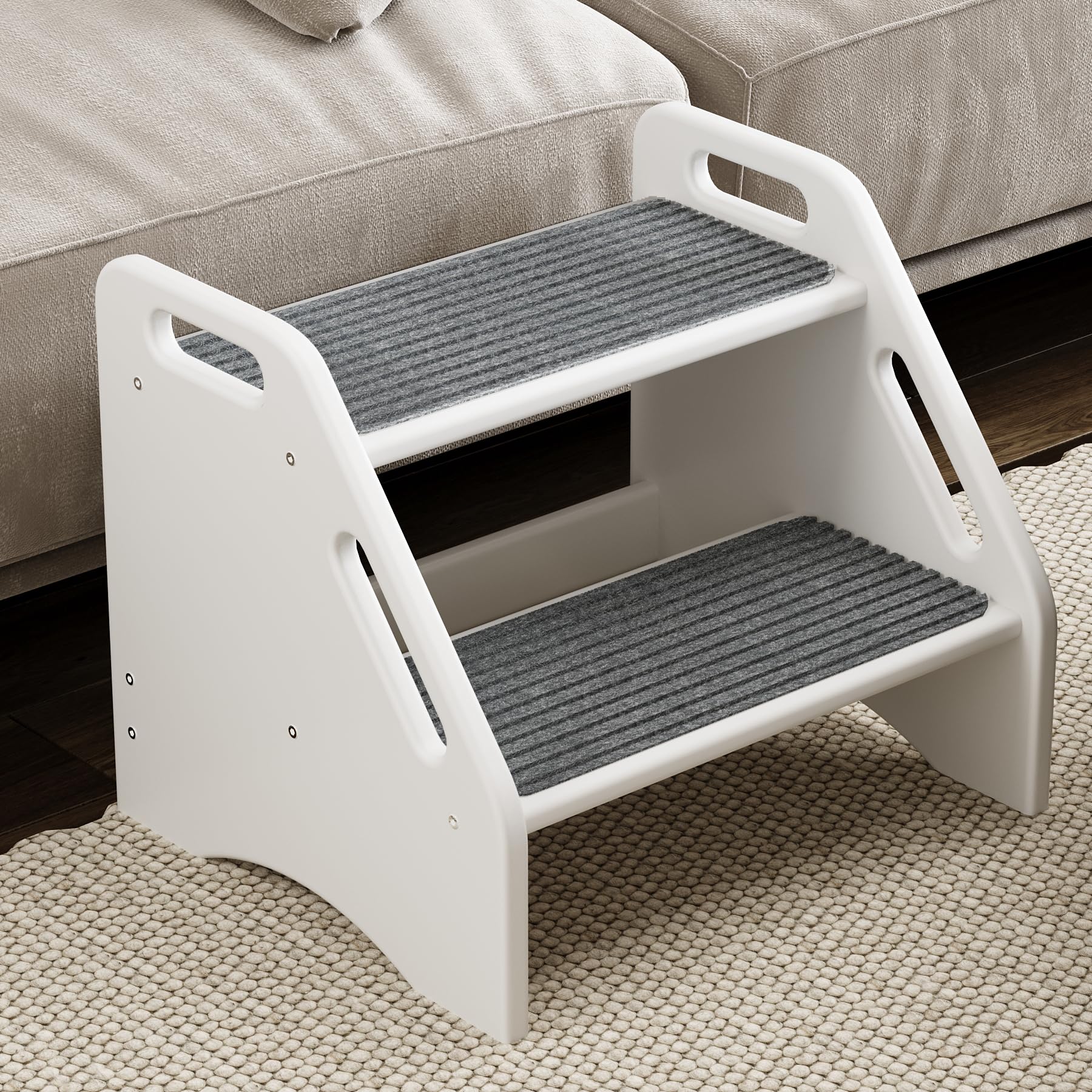 AMBIRD wooden step stool with removable mats keeps toddlers secure and mats easy to wash