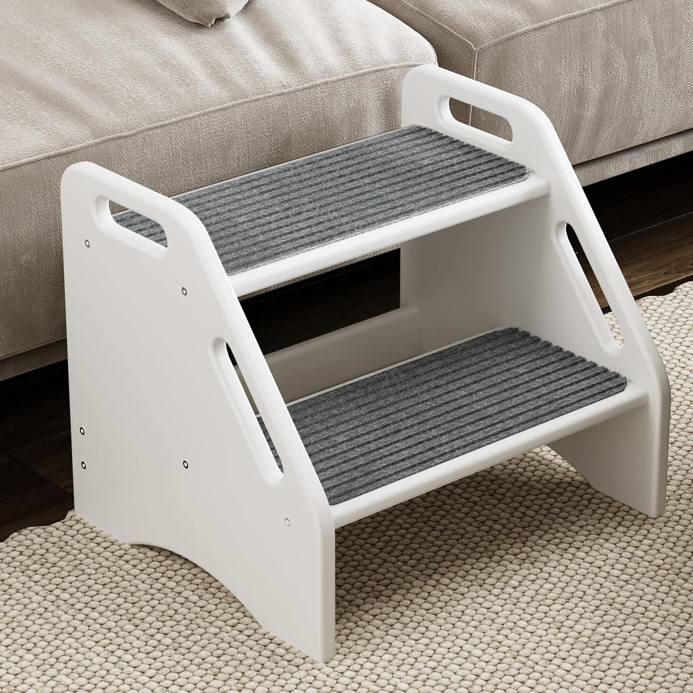 AMBIRD wooden step stool with removable mats keeps toddlers secure and mats easy to wash