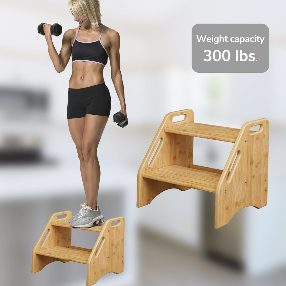AMBIRD Wooden Step Stool non-slip-pads image shows secure footing on slick floors