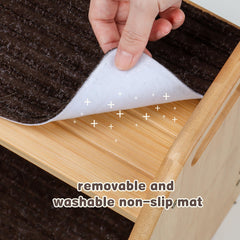 AMBIRD wooden step stool removable mats attached demonstrates slip resistant, easy to clean feature