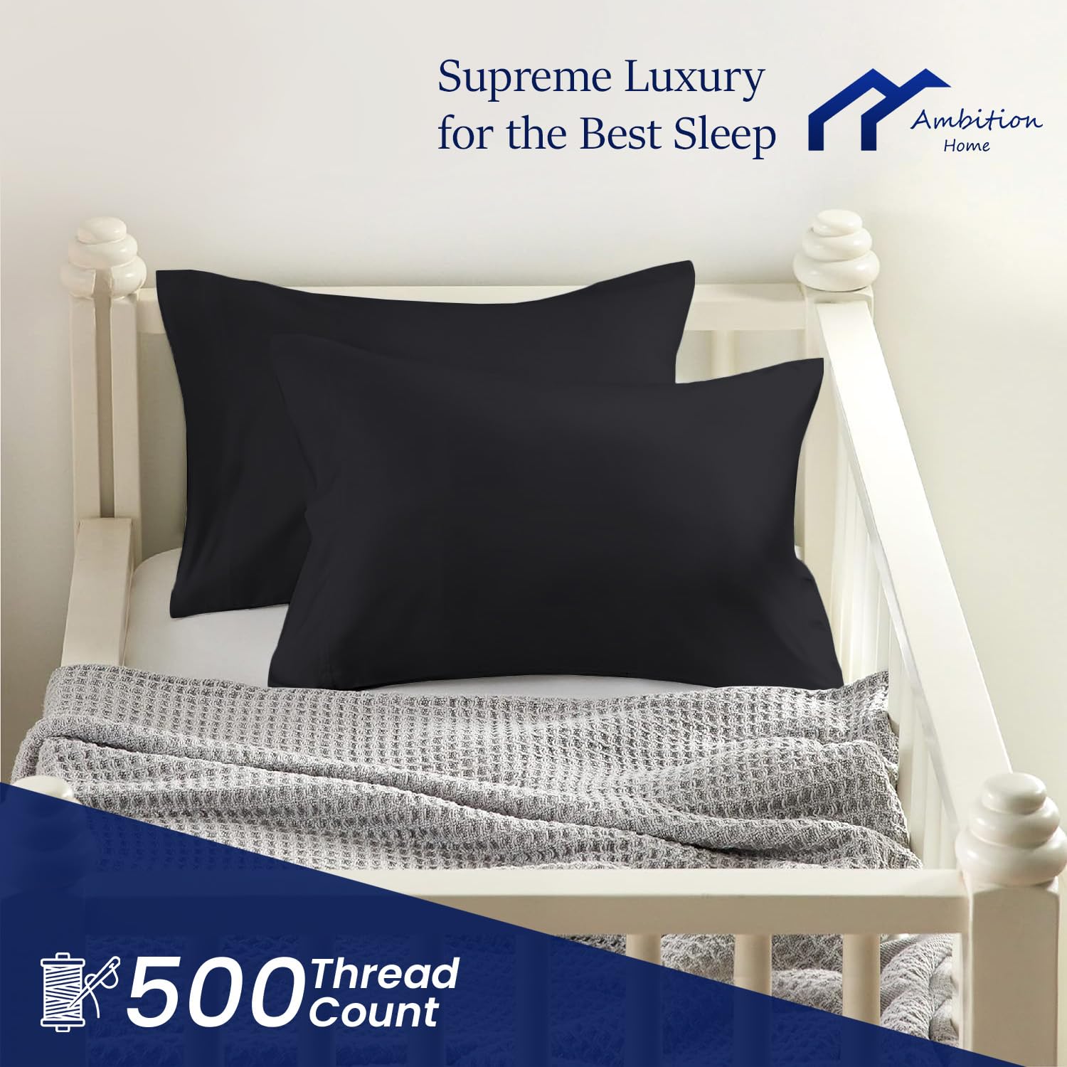 Ambition Home Egyptian cotton fabric closeup—500 thread count softness and durability.
