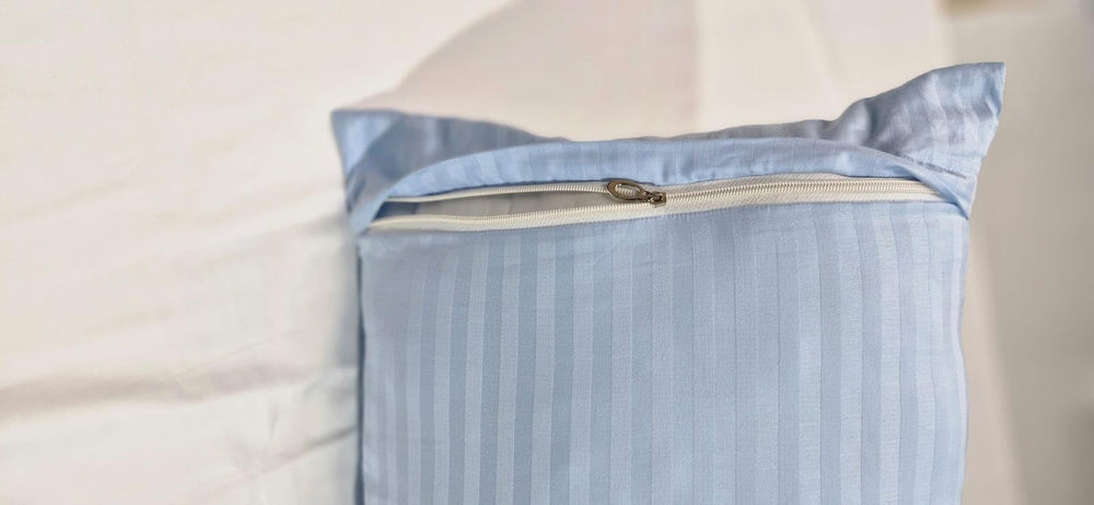 Ambition Home light blue striped pillowcases pack2 for coordinated bedroom look.