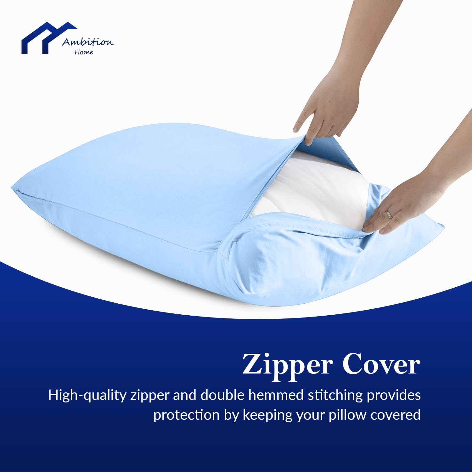 Ambition Home machine-washable care, quick cleaning for travel pillow covers.
