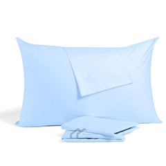 Ambition Home toddler travel pillowcase 14x20 blue folded, showcasing soft Egyptian cotton texture for gentle skin.