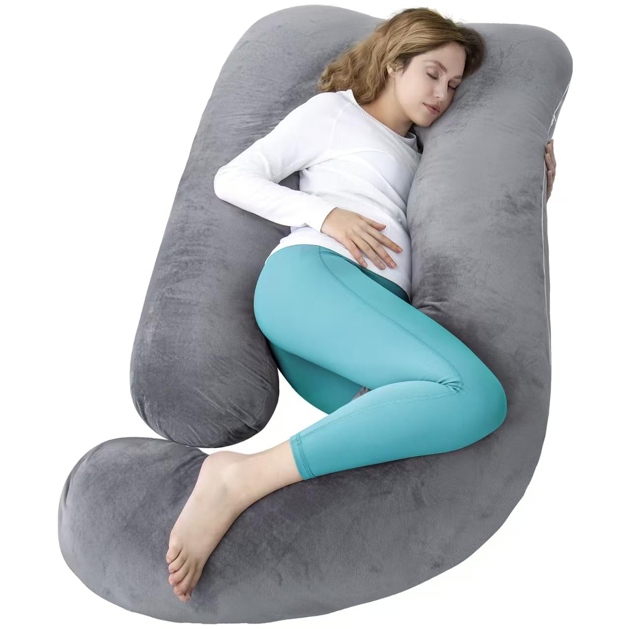 AMCATON 60-inch pregnancy pillow provides full-body support for side sleeping.