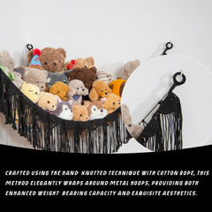 Amdermi eco-friendly cotton macrame hammock offers safe materials and sturdy steel rings for durable toy storage.