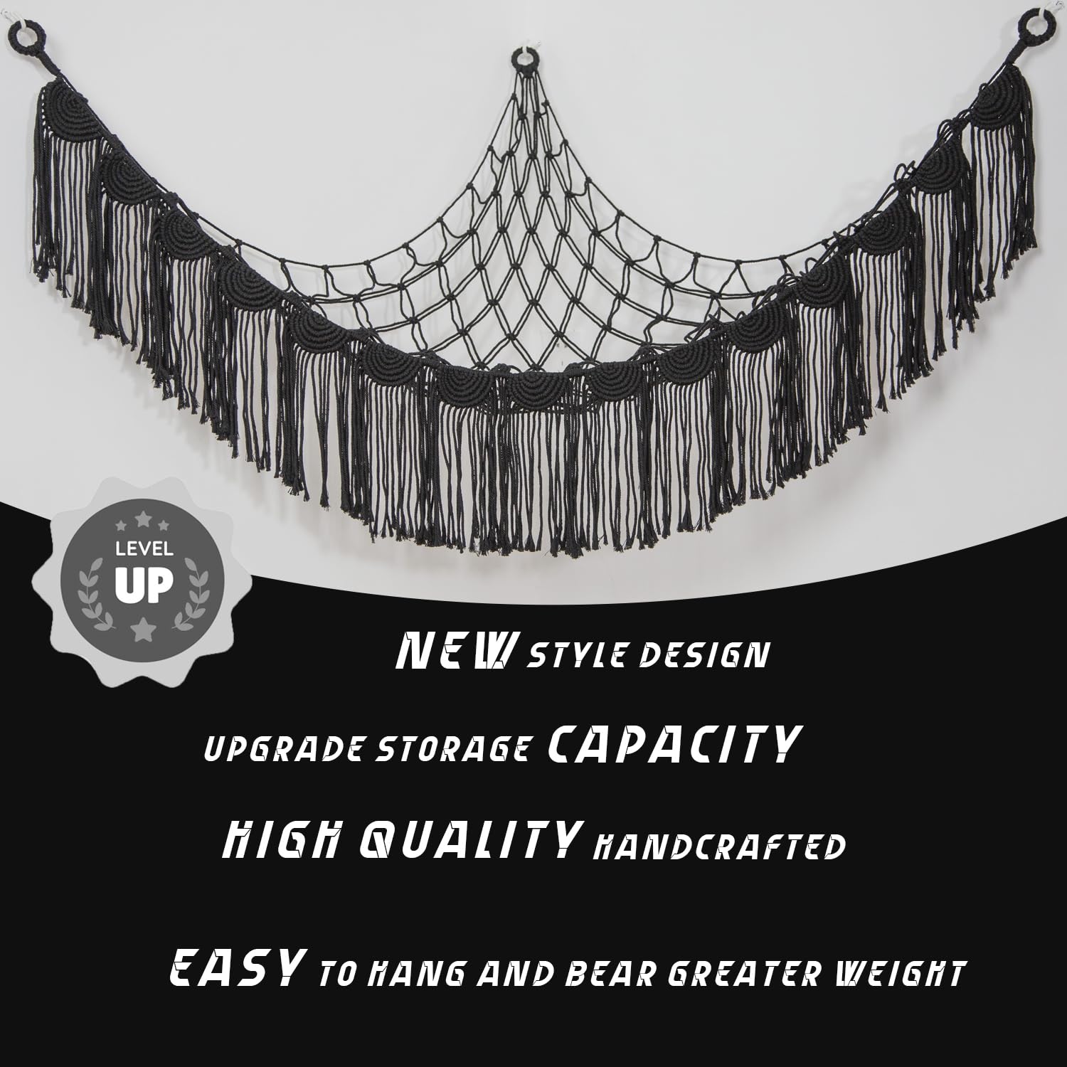 Amdermi macrame toy hammock storage demonstrates tidy playrooms with decorative, durable storage.