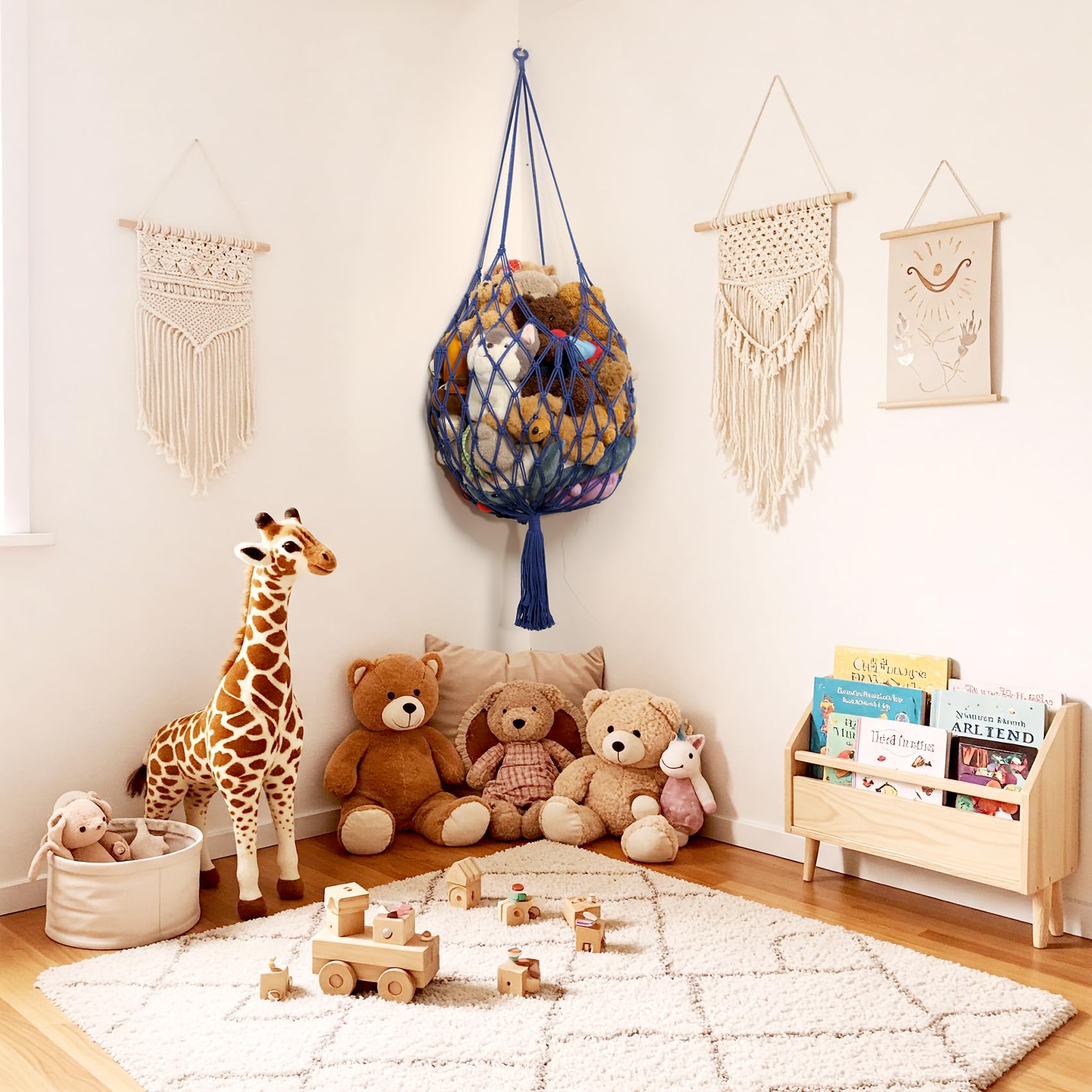 Amdermi stuffed animal hammock blue eco-friendly cotton rope for sustainable homes