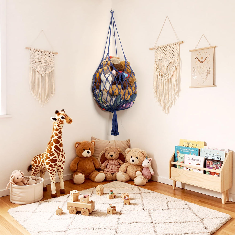 Amdermi stuffed animal hammock blue eco-friendly cotton rope for sustainable homes
