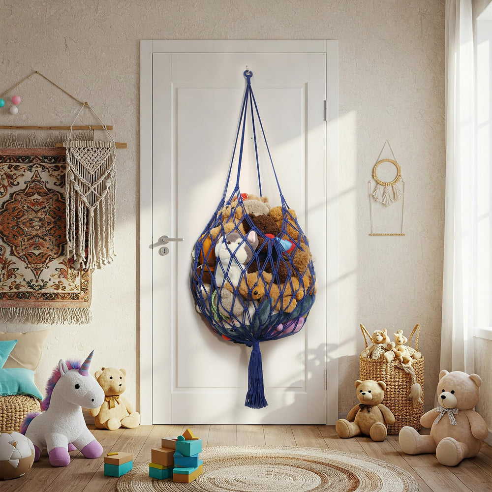 Amdermi stuffed animal hammock blue large-capacity holds many plush toys