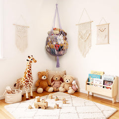 Amdermi stuffed animal hammock includes ceiling hook for quick installation.