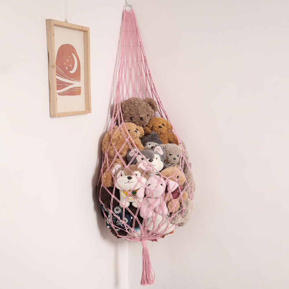 Amdermi stuffed animal hammock corner hanging net showcasing space-saving plush toy storage