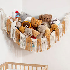 Amdermi stuffed animal hammock edge tassels: space-saving plush toy storage with boho flair.