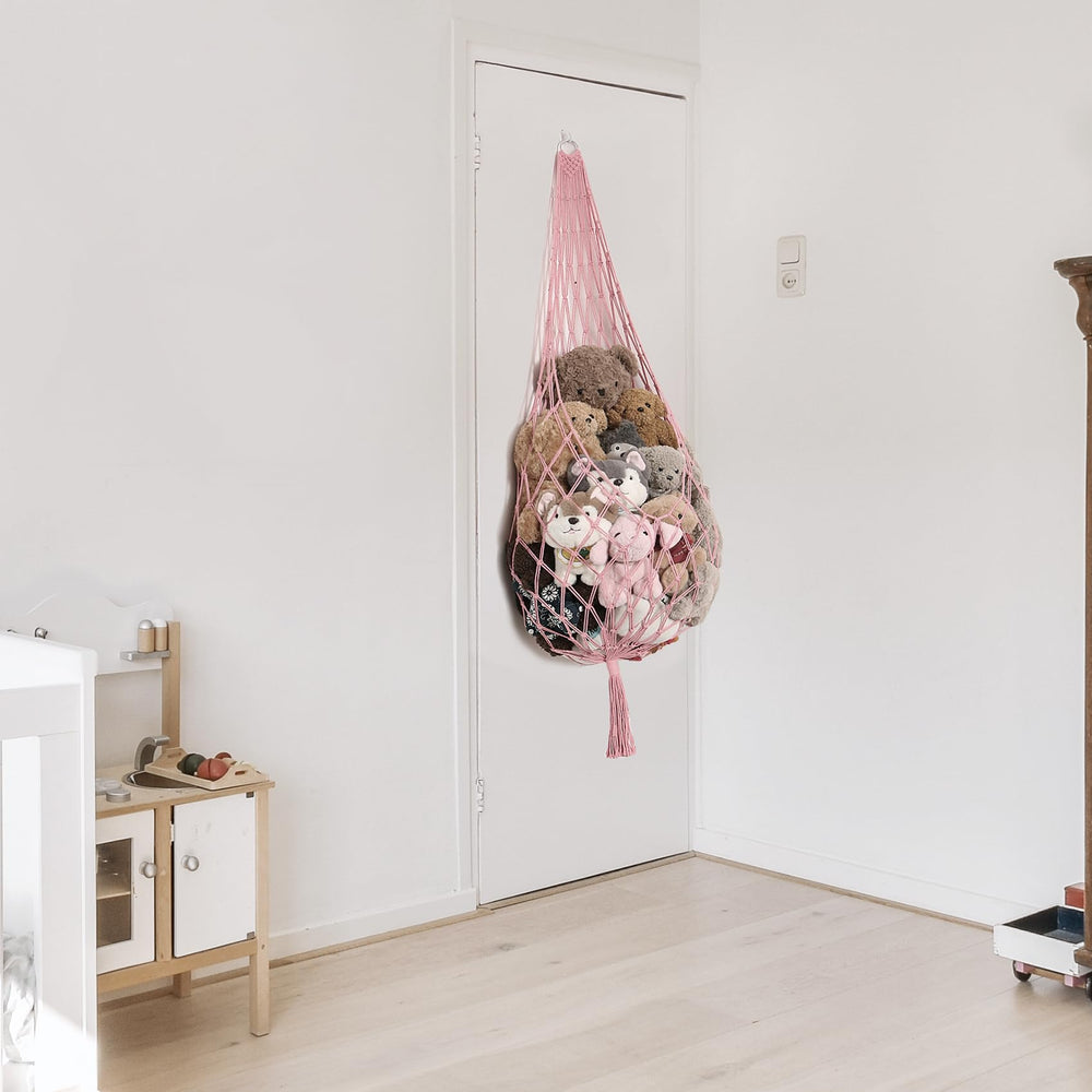 Amdermi stuffed animal hammock light pink large-capacity storage for plush toys and pillows.
