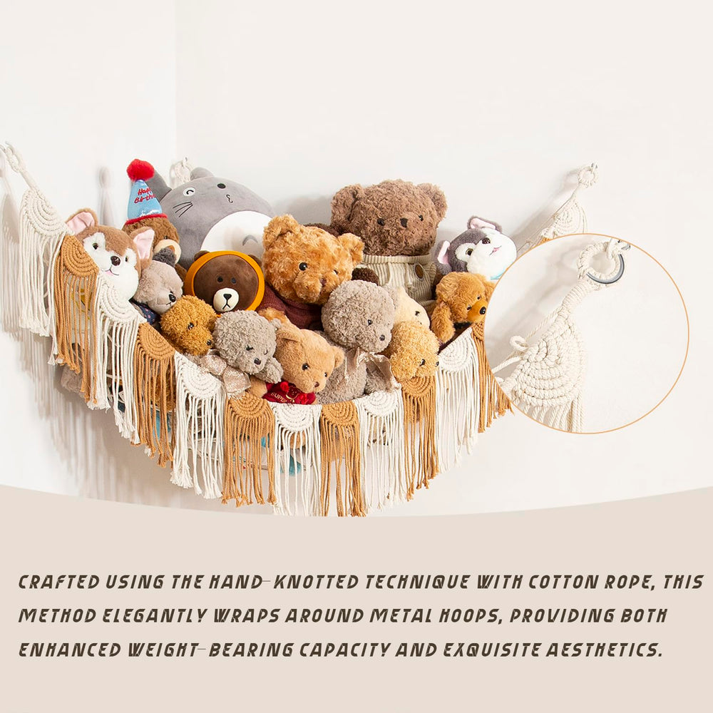 Amdermi stuffed animal hammock macrame pattern: decorative storage that brightens a play area.