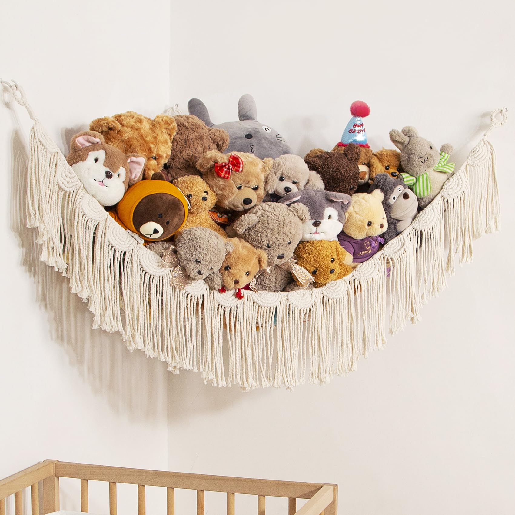 Amdermi stuffed animal net hanging hammock displaying plush storage and space-saving potential