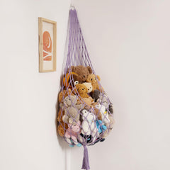 Amdermi hammock corner view shows compact plush toy storage.