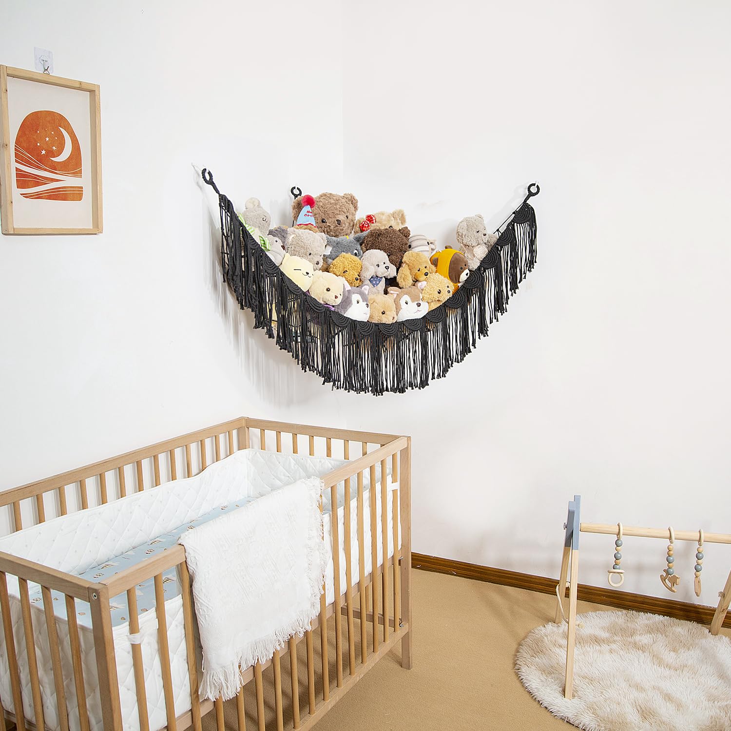 Amdermi wall decor hammock for toy organizer adds cozy charm and organized space.