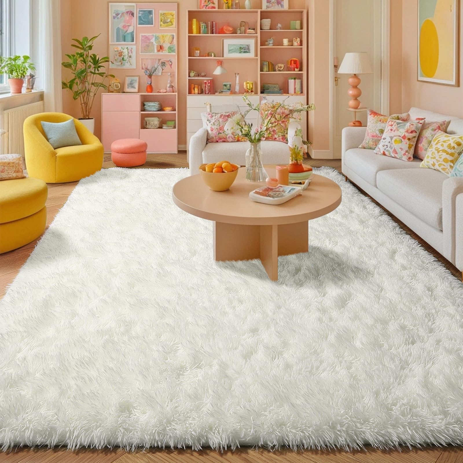 Amdrebio ivory white rug fits 4x6 spaces for versatile decorating.