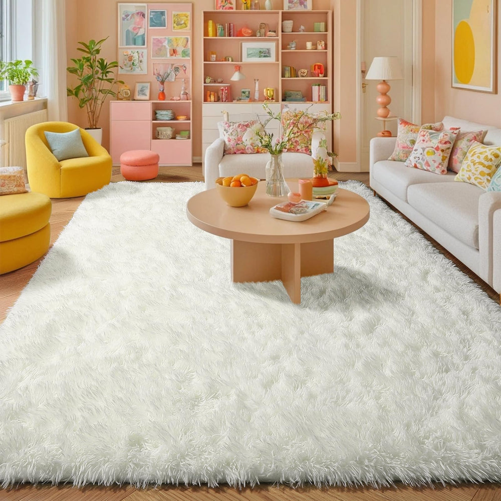 Amdrebio ivory white rug fits 4x6 spaces for versatile decorating.
