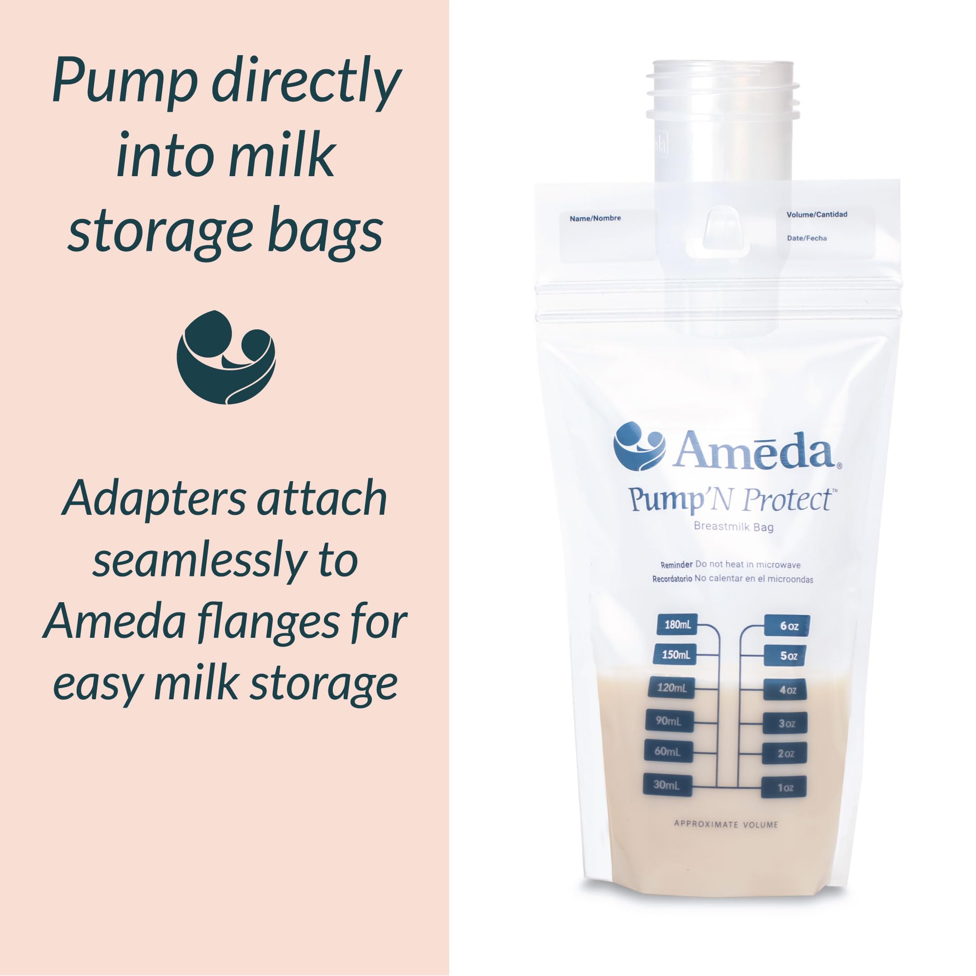 Two pack Ameda bag adapters provide backups for busy pumping sessions.