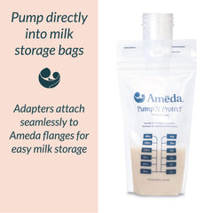 Two pack Ameda bag adapters provide backups for busy pumping sessions.