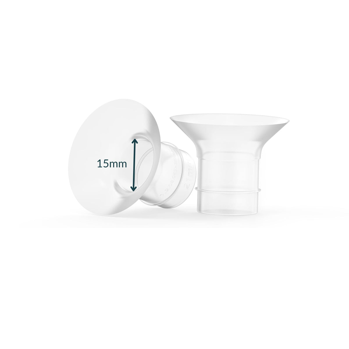 Ameda 15mm flange insert seated inside a standard 25mm flange for a comfortable pumping fit.