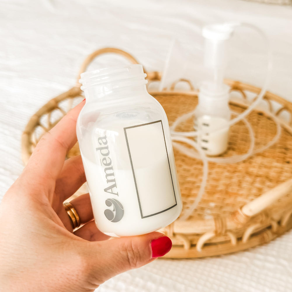 Ameda bottle components are dishwasher-safe for quick cleaning.