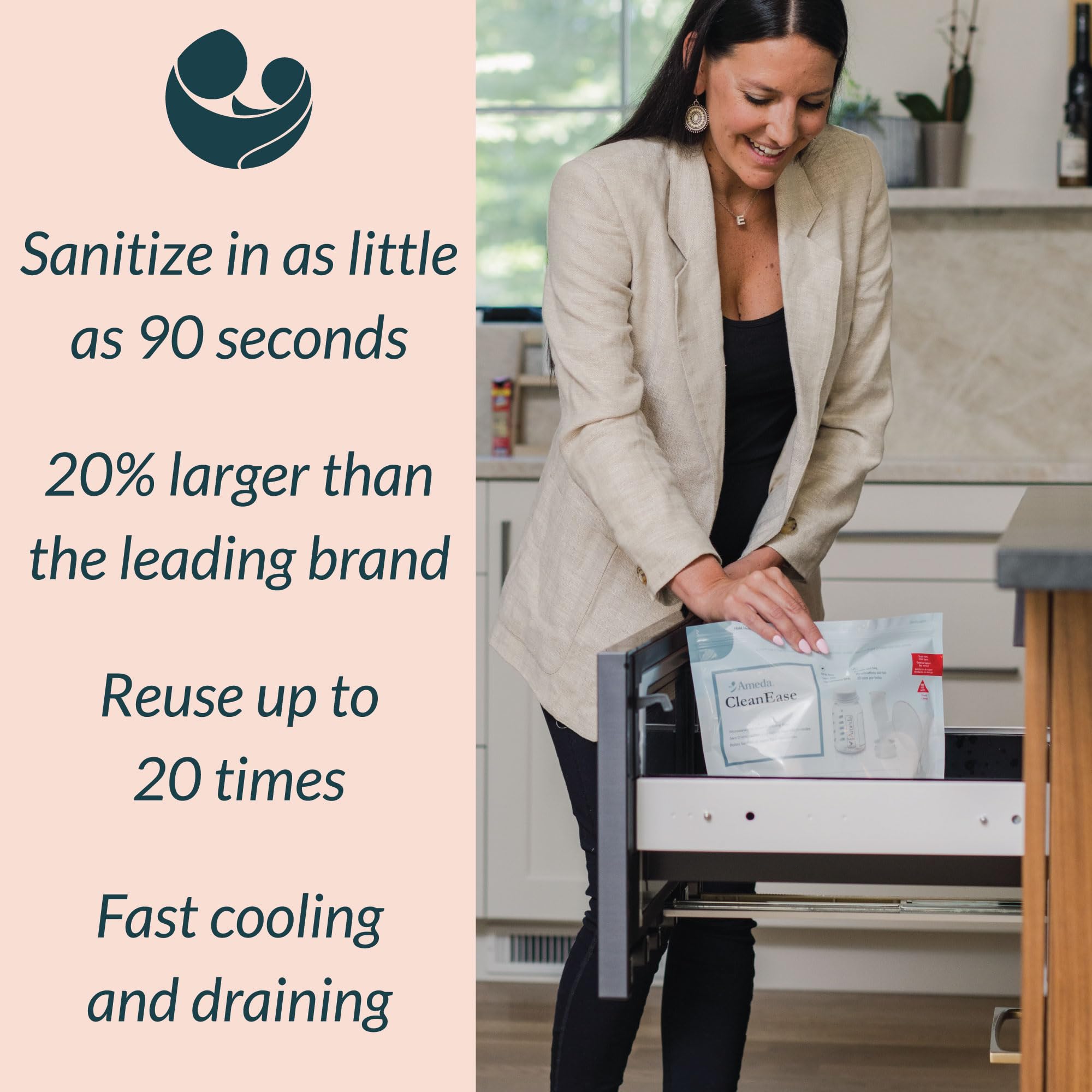 Ameda CleanEase bag-open-lid showing spill-free design for fast cooling