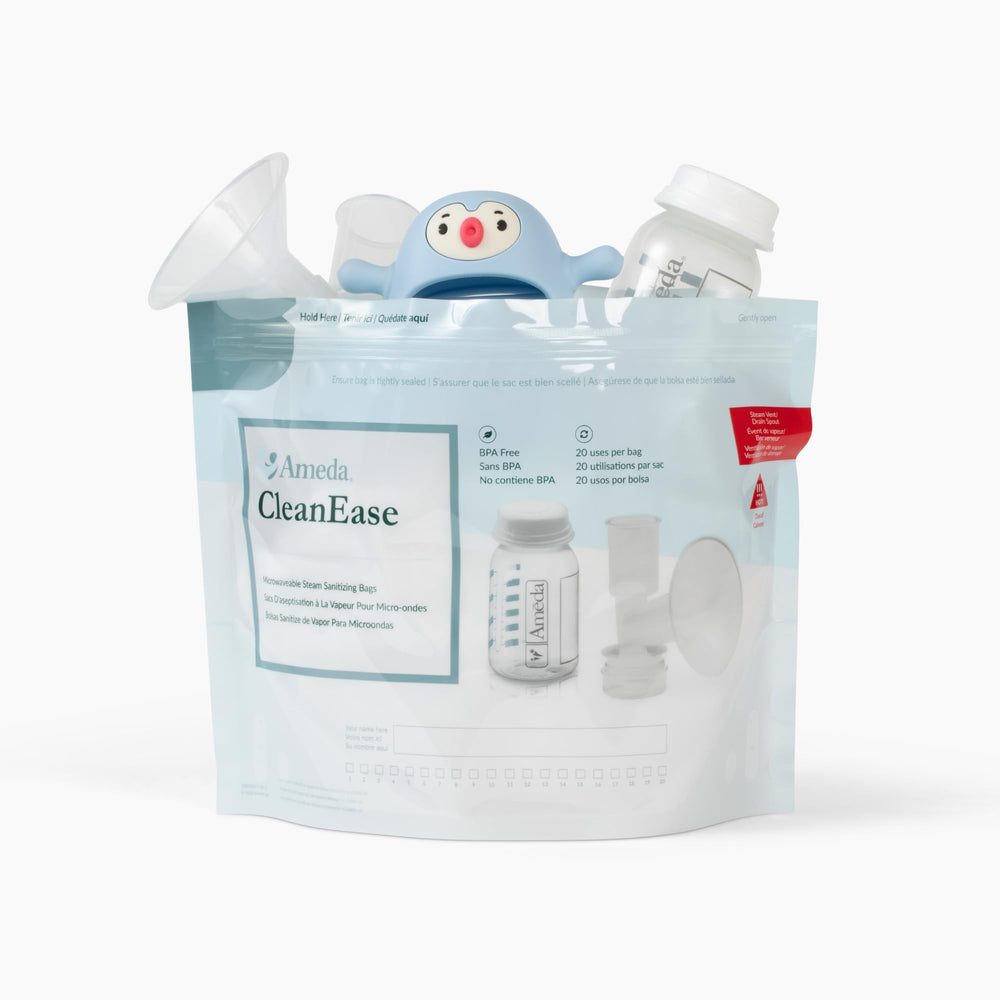 Ameda CleanEase bags pack-front view for quick, efficient microwave sterilization