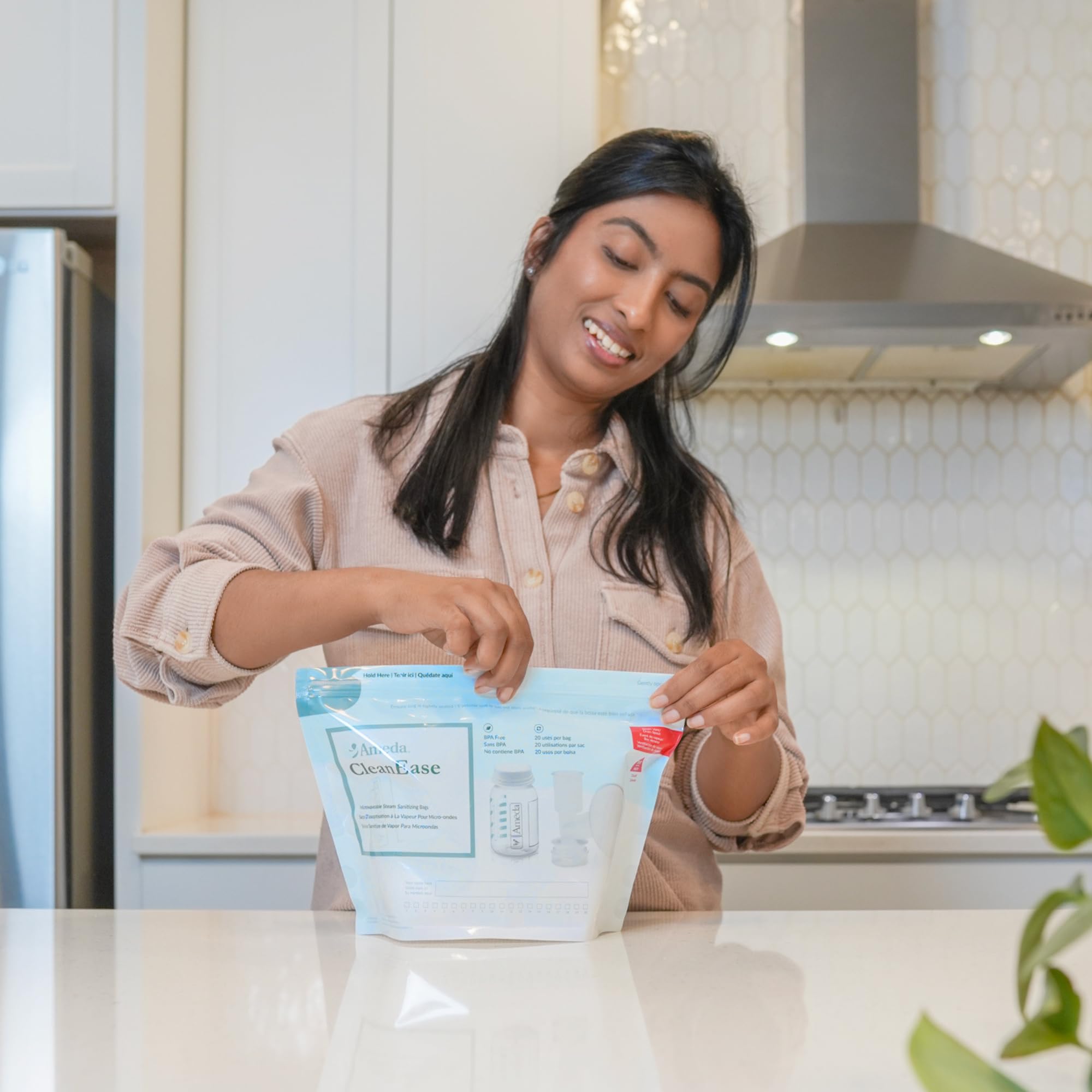 Ameda CleanEase bags-stacked view emphasizes compact storage and reuse