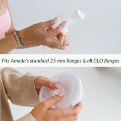 Ameda GLO wearable compatibility 15mm insert shown ready for flexible pumping sessions.