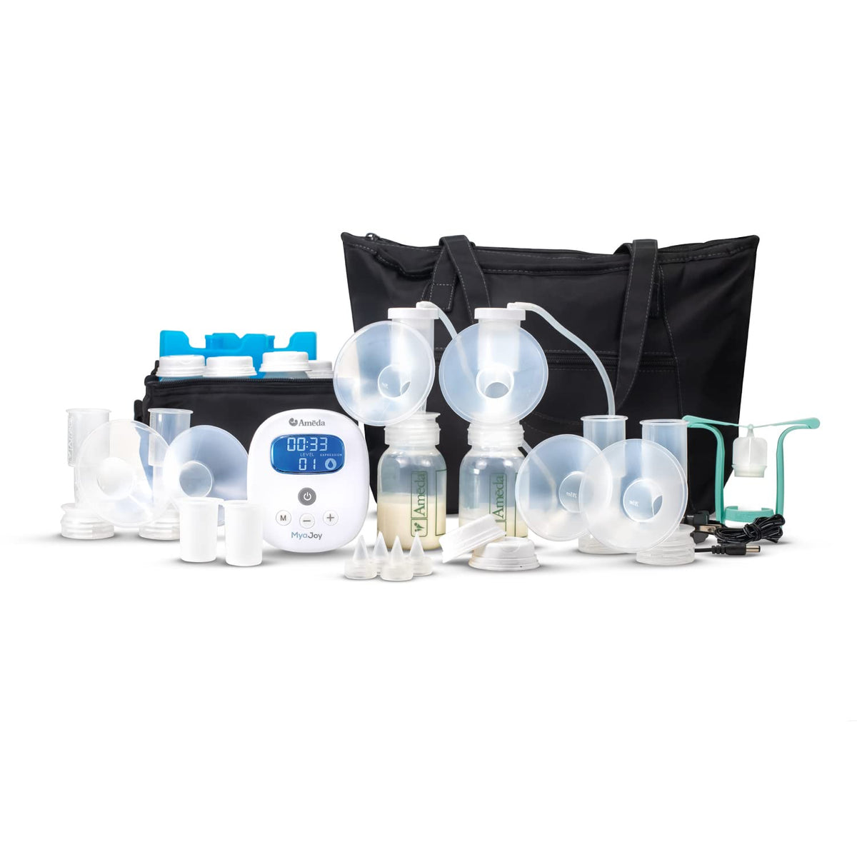 Ameda MYA Joy front view, portable hospital-grade pumping for busy moms