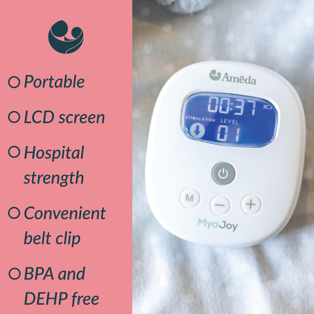 Ameda MYA Joy hands-free clip and bra setup enables easy pumping on the go