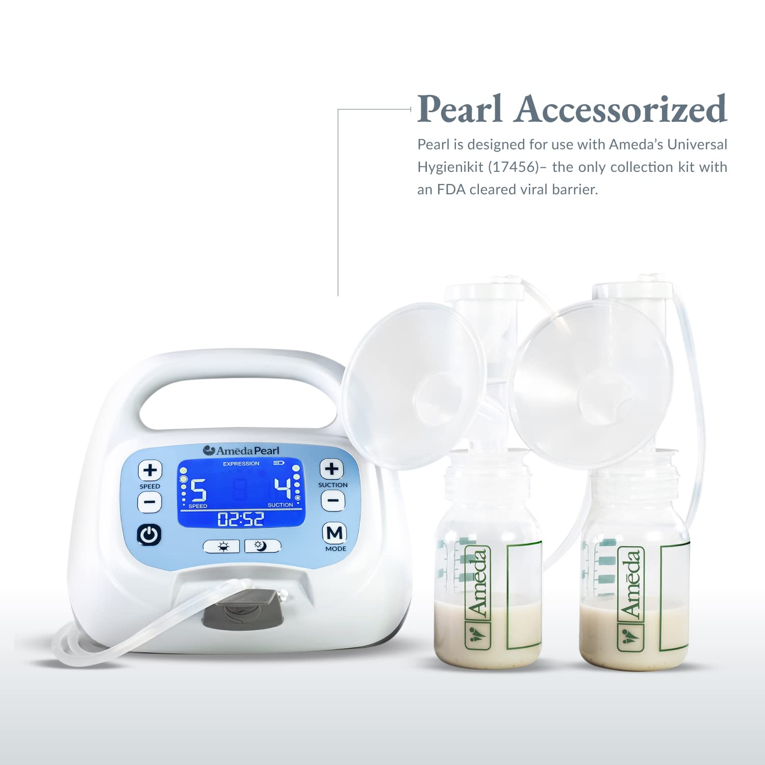 Ameda Pearl battery indicator illustrating rechargeable power for on-the-go pumping