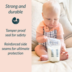 Ameda Pump'N Protect bag shows reinforced seams for leak prevention.