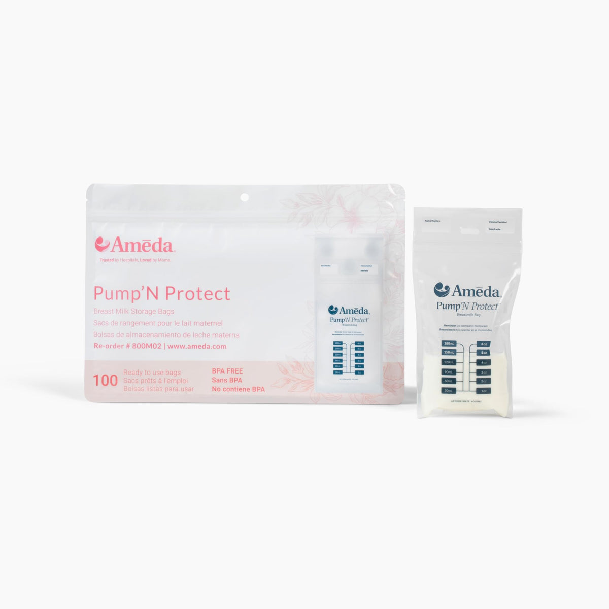 Ameda Pump'N Protect bags laid flat in the freezer for space saving.
