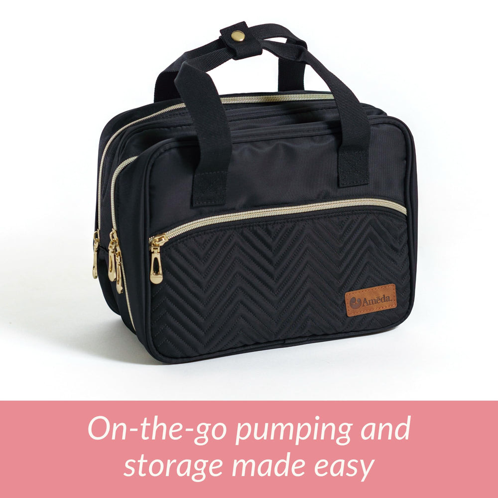 Ameda universal travel bag insulated cooler keeps expressed milk cool during commutes.