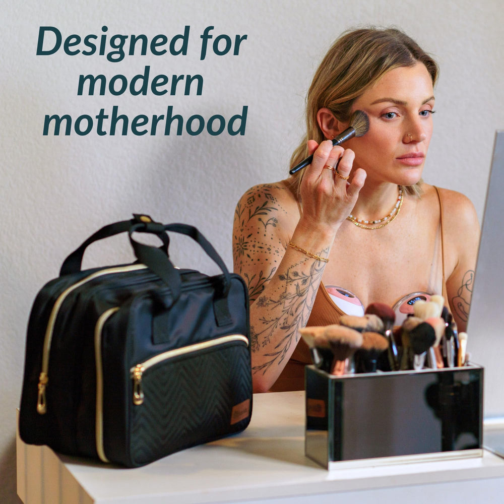 Ameda wearable design allows hands-free pumping on commutes and travel with baby.