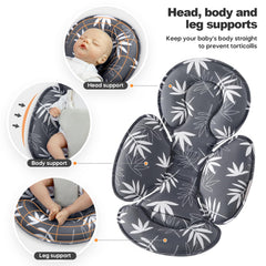 Amenpoki universal compatibility shows the cushion fitting car seats, strollers, and swings.