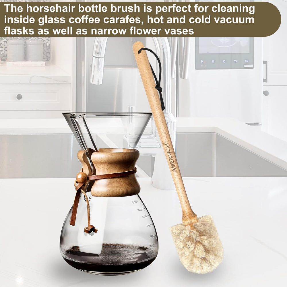 AMERWASH PLUS beechwood handle provides sturdy grip when cleaning wet bottles.