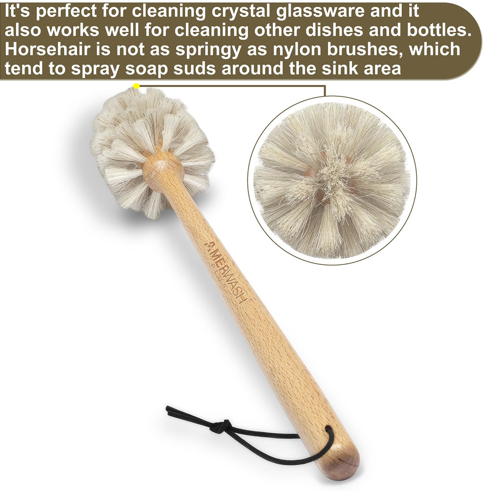 AMERWASH PLUS horsehair bristles scrub delicate glass without scratching surfaces.
