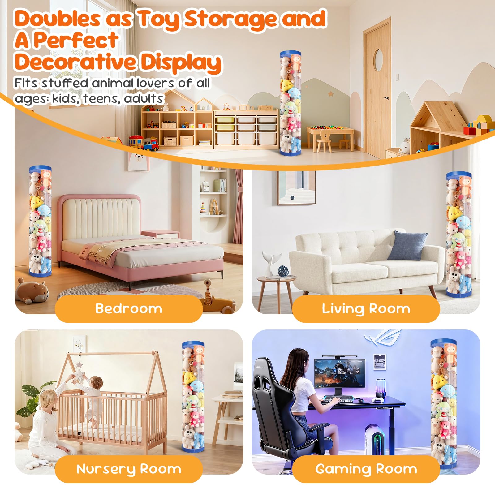 AMGAMGTS two-way-zipper-easy-access enables fast toy retrieval by kids.