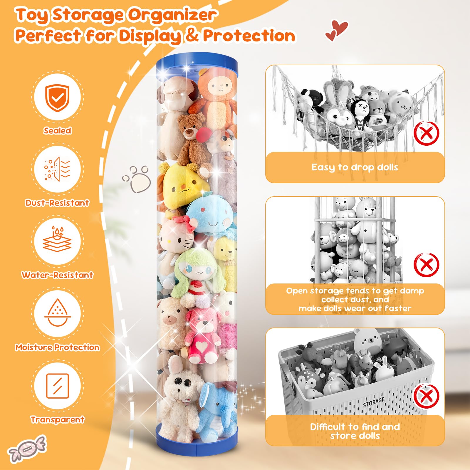 AMGAMGTS vertical-toy-organizer-transparent-tube provides clear visibility for quick toy grabbing.