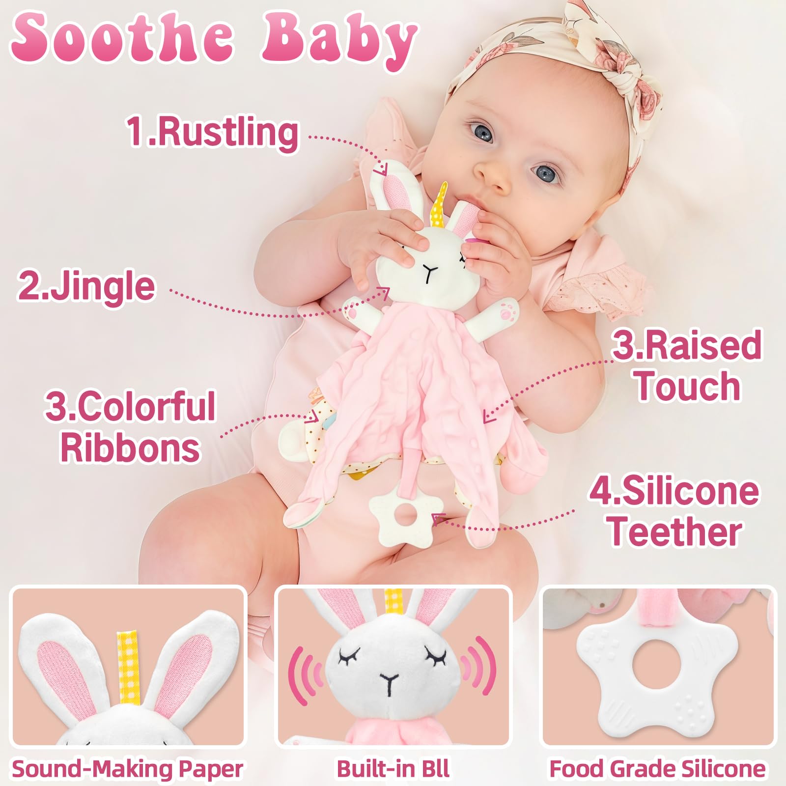 Amgkonp rabbit plush blanket, sensory-friendly toy for soothing naps.